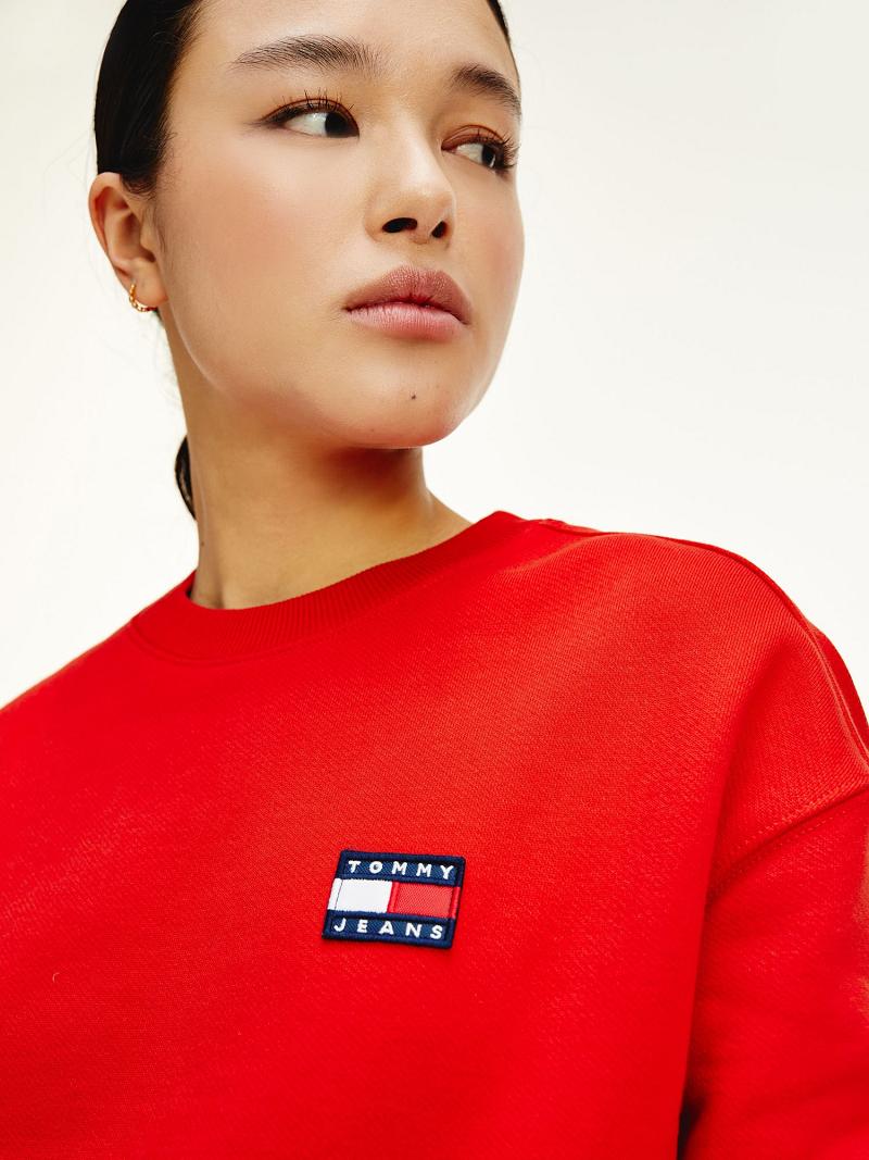 Red Tommy Hilfiger Organic Cotton Tommy Badge Sweatshirts | NZ_W21398