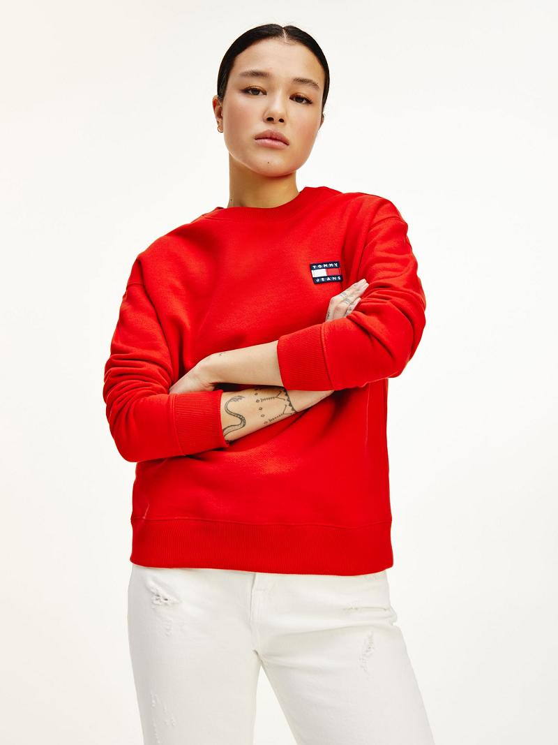 Red Tommy Hilfiger Organic Cotton Tommy Badge Sweatshirts | NZ_W21398