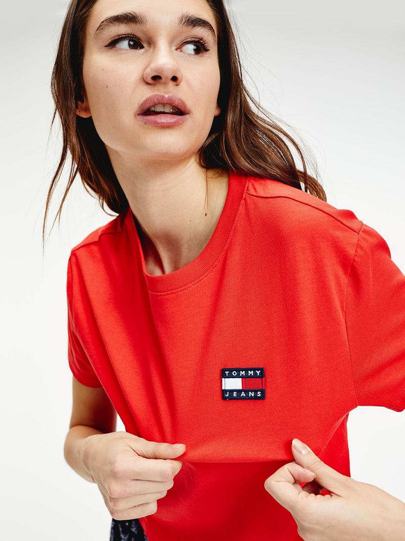 Red Tommy Hilfiger Recycled Tommy Badge T Shirts | NZ_W21474