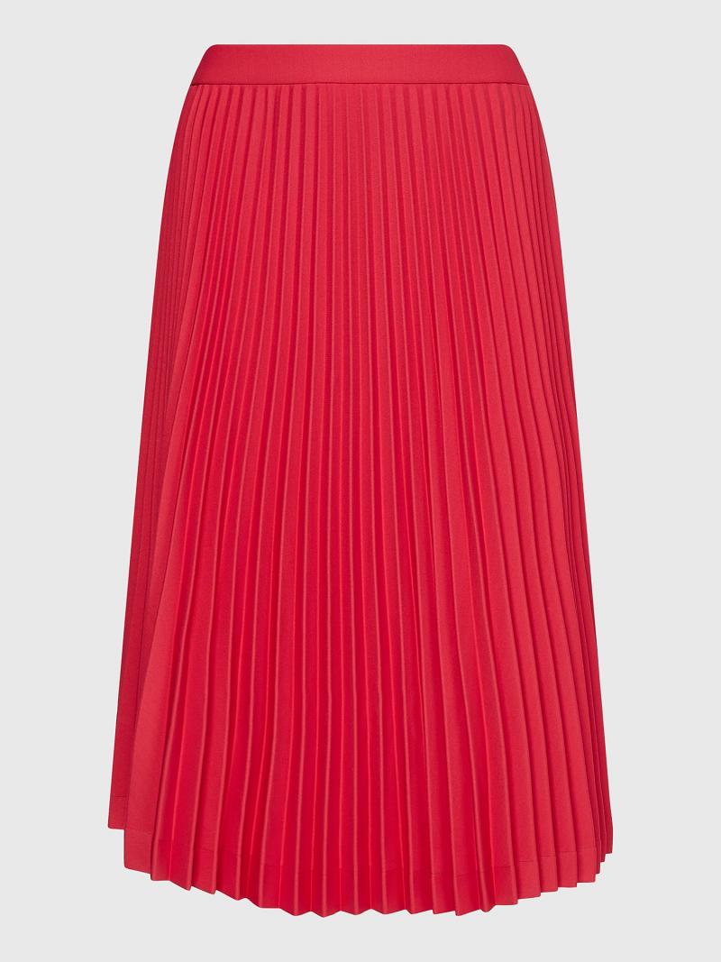 Red Tommy Hilfiger Scuba Pleated Skirts | NZ_W21335