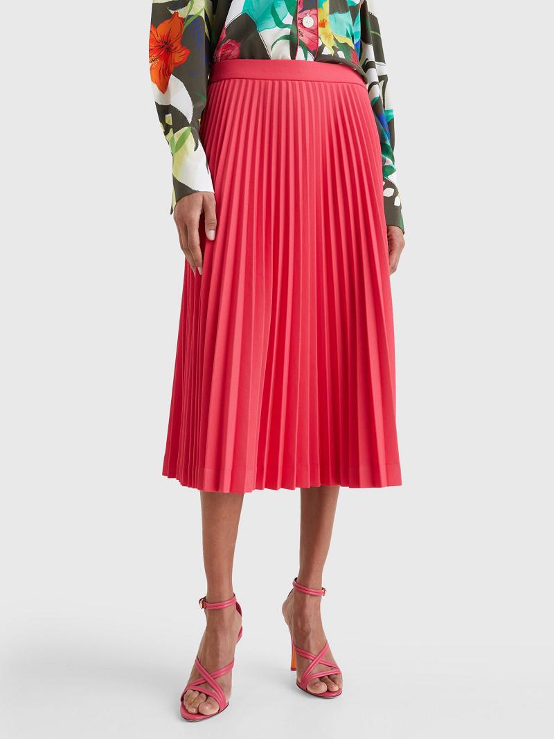 Red Tommy Hilfiger Scuba Pleated Skirts | NZ_W21335