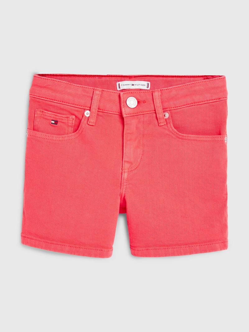 Red Tommy Hilfiger Solid Denim Shorts | NZ_G1162