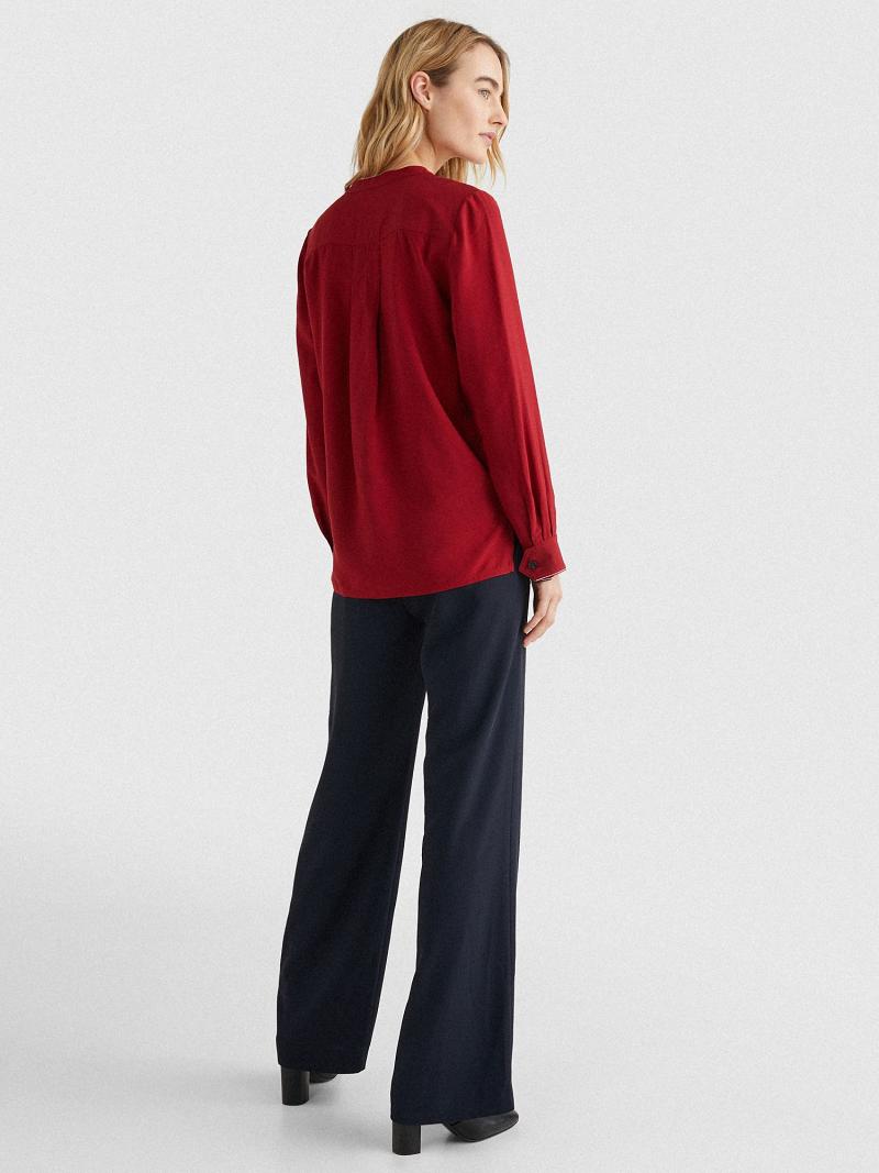 Red Tommy Hilfiger Solid Popover Blouses | NZ_W21019