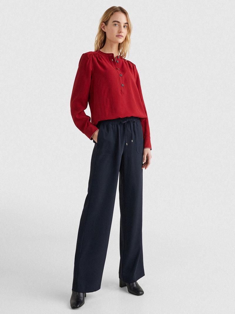 Red Tommy Hilfiger Solid Popover Blouses | NZ_W21019