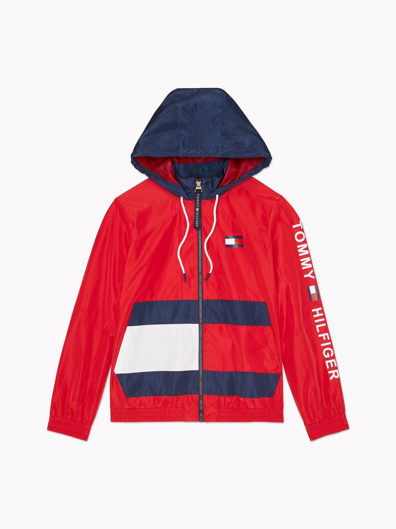 Red Tommy Hilfiger Sport Flag Windbreaker Coats | NZ_W21041