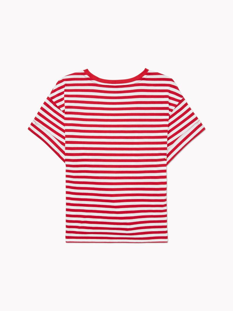 Red Tommy Hilfiger Stripe Tie-Front T Shirts | NZ_W21478