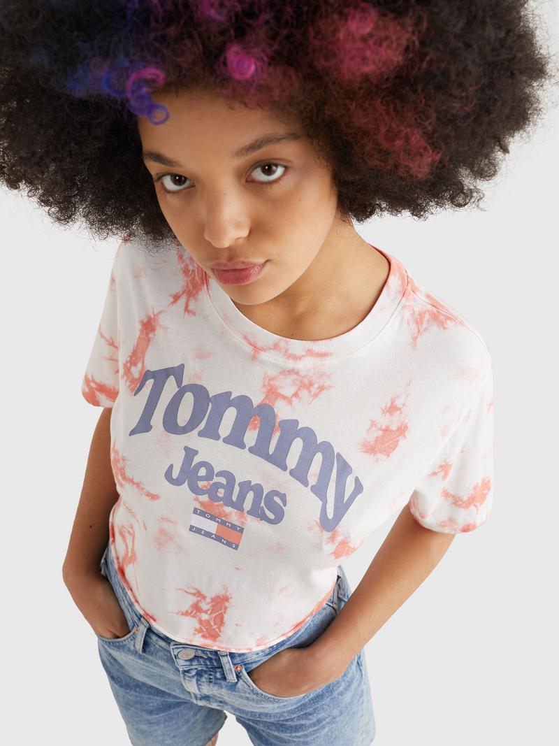 Red / White Tommy Hilfiger Cropped Tie-Dye Logo T Shirts | NZ_W21439