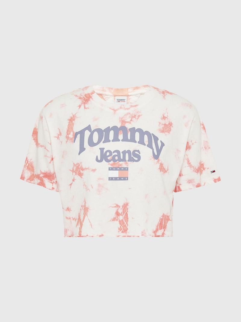 Red / White Tommy Hilfiger Cropped Tie-Dye Logo T Shirts | NZ_W21439