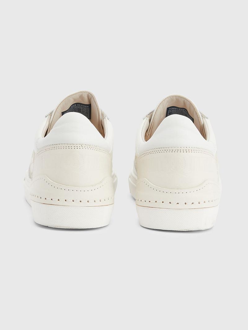 White / Beige Tommy Hilfiger Leather court Sneakers | NZ_M31621