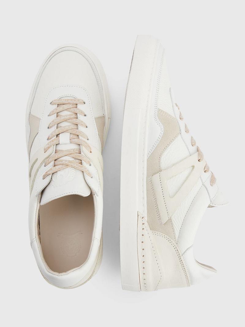 White / Beige Tommy Hilfiger Leather court Sneakers | NZ_M31621