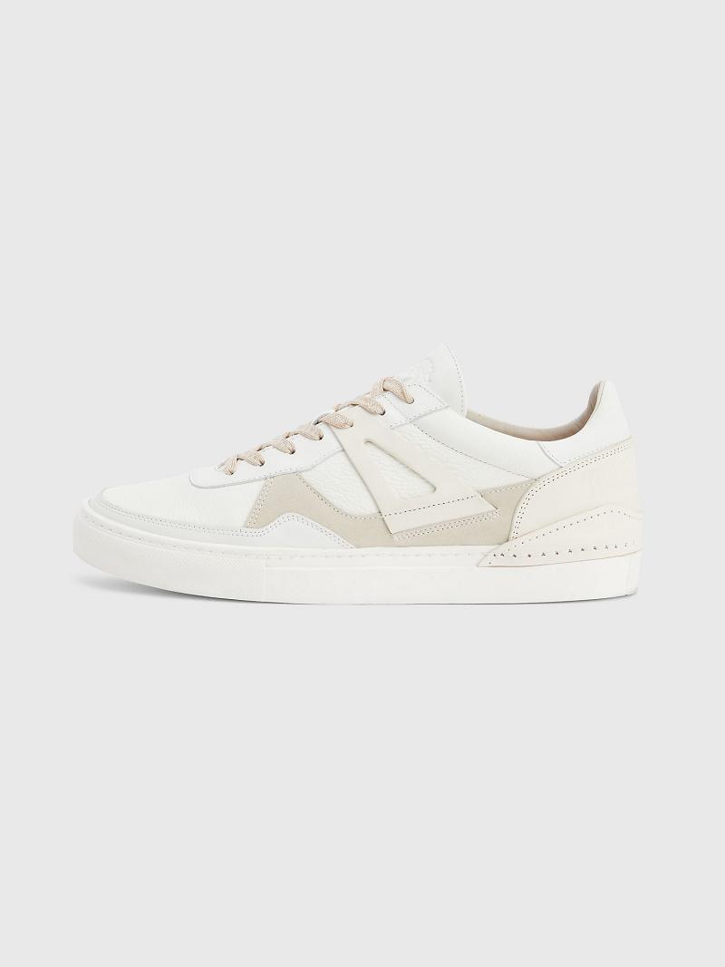 White / Beige Tommy Hilfiger Leather court Sneakers | NZ_M31621