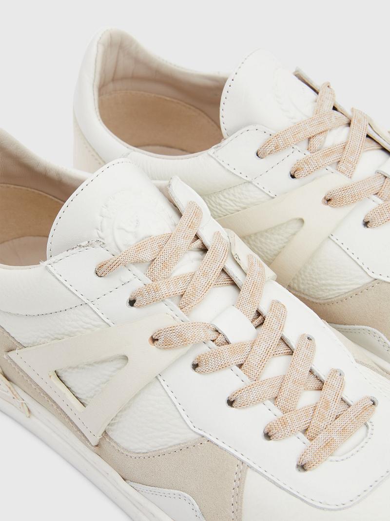 White / Beige Tommy Hilfiger Leather court Casual Shoes | NZ_M31663