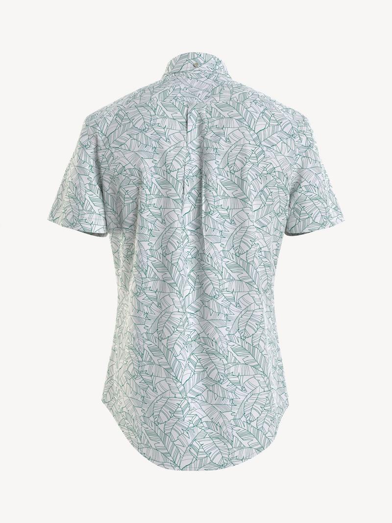 White / Green Tommy Hilfiger Custom fit leaf print Shirts | NZ_M31251