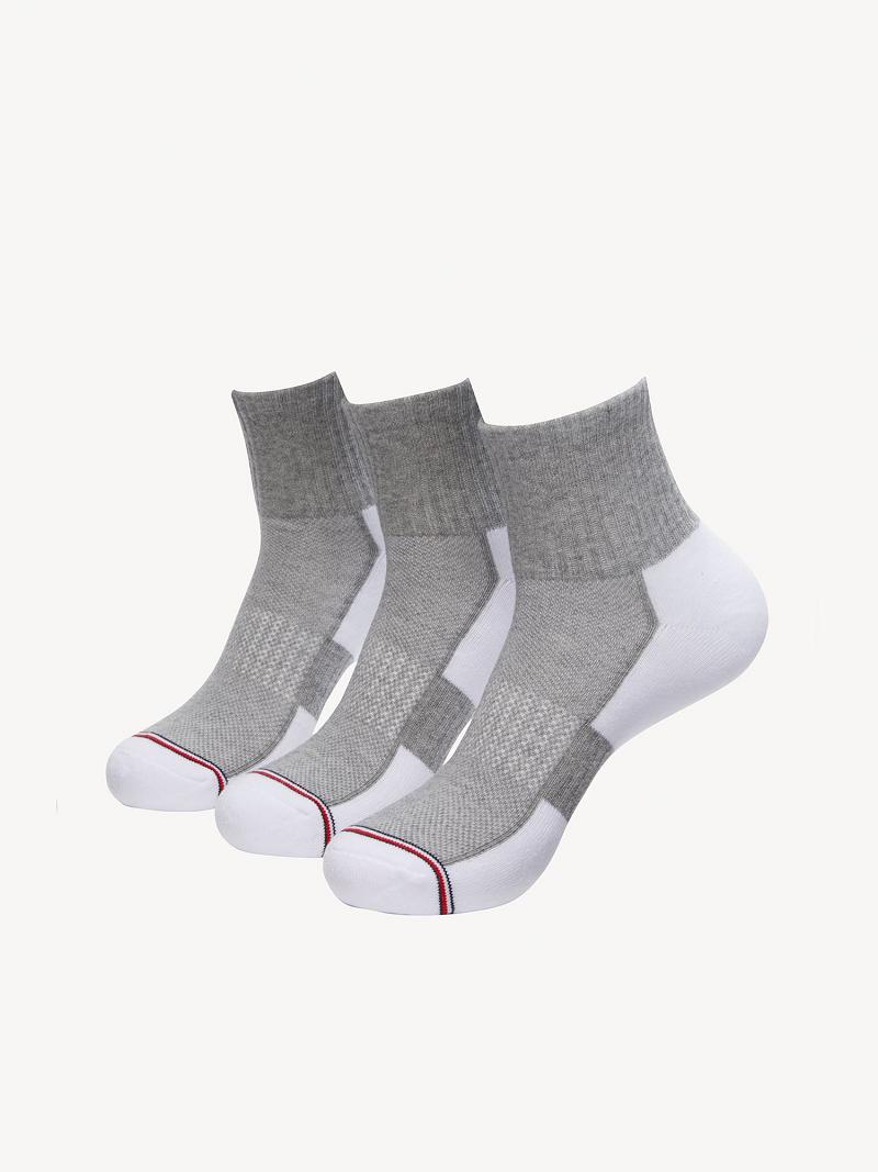 White / Grey Tommy Hilfiger Quarter Top 3PK Socks | NZ_M31749