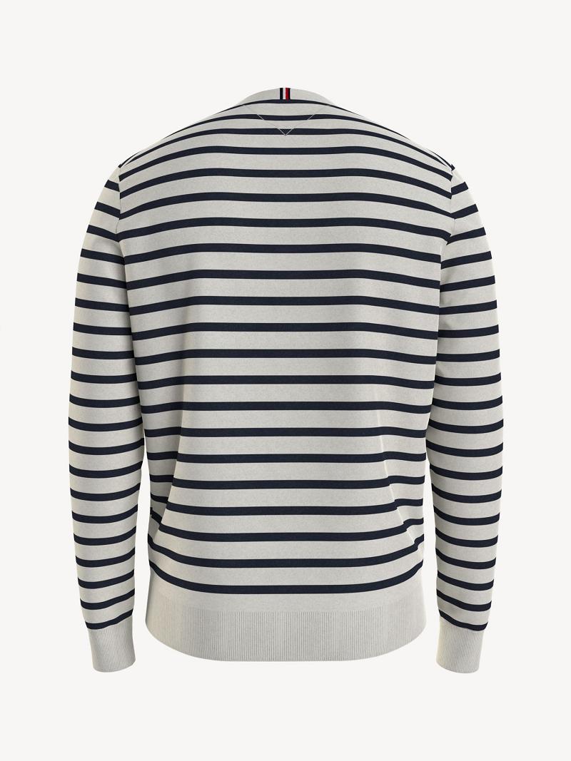 White / Navy Tommy Hilfiger Essential Stripe Sweaters | NZ_M31163