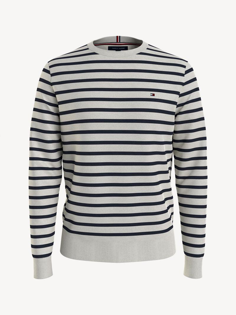 White / Navy Tommy Hilfiger Essential Stripe Sweaters | NZ_M31163