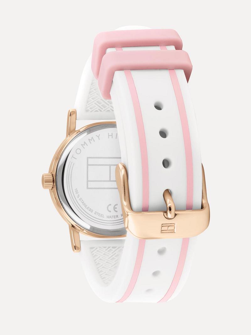 White / Pink Tommy Hilfiger Big Two-Tone With Silicone Strap Watches | NZ_G1371