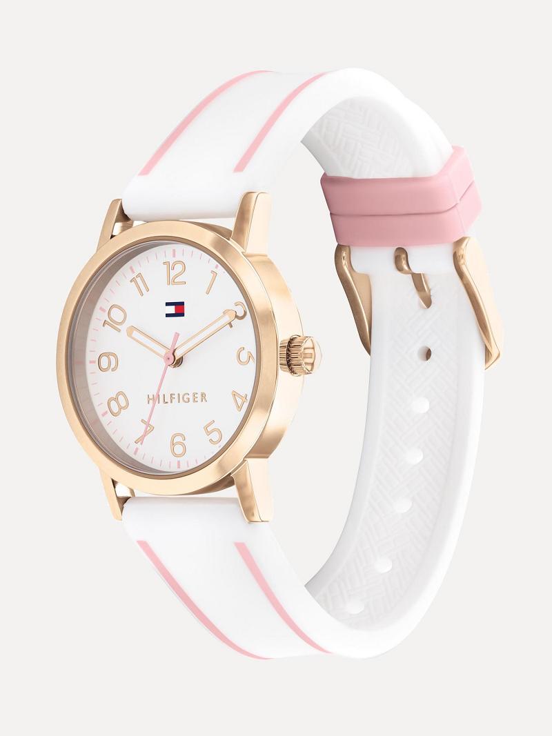 White / Pink Tommy Hilfiger Big Two-Tone With Silicone Strap Watches | NZ_G1371