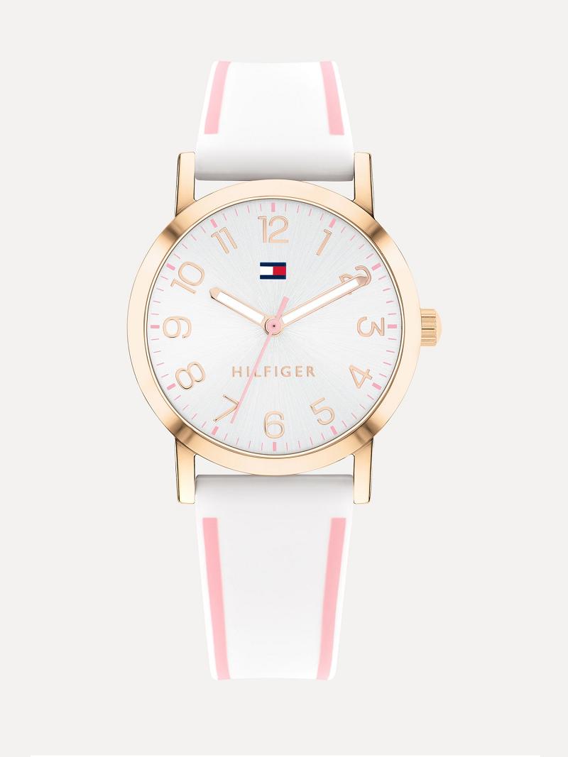 White / Pink Tommy Hilfiger Big Two-Tone With Silicone Strap Watches | NZ_G1371