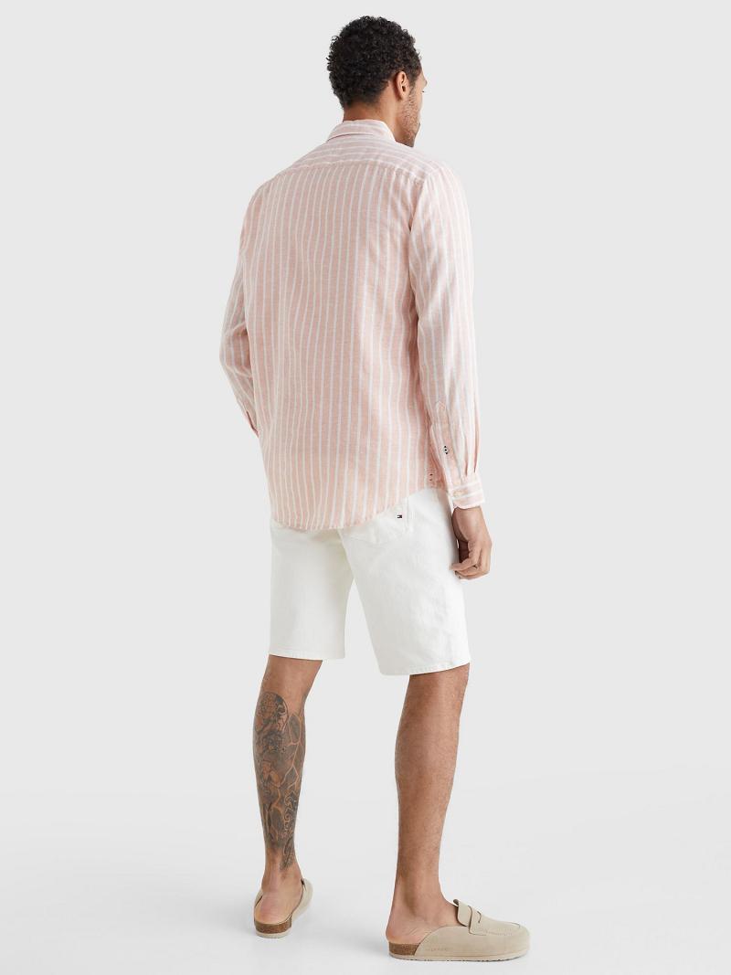 White / Pink Tommy Hilfiger Casual fit stripe linen Shirts | NZ_M31235