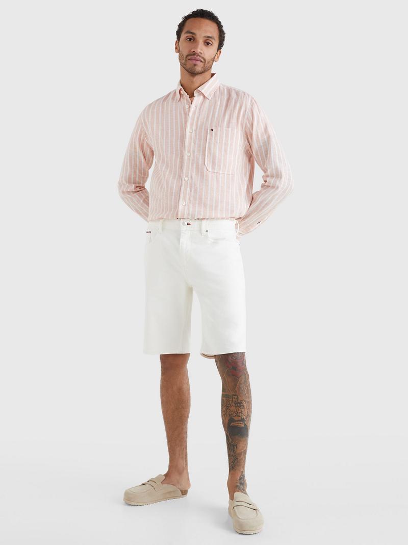 White / Pink Tommy Hilfiger Casual fit stripe linen Shirts | NZ_M31235