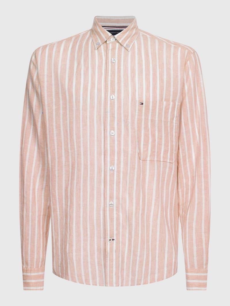 White / Pink Tommy Hilfiger Casual fit stripe linen Shirts | NZ_M31235