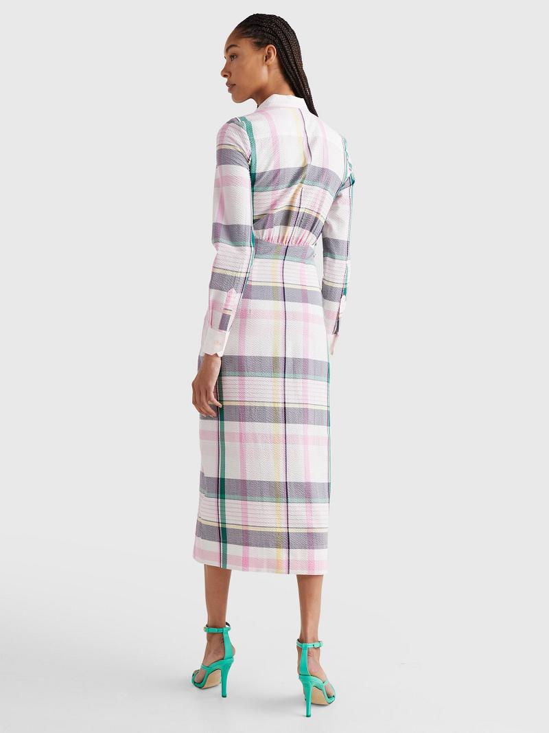 White / Pink Tommy Hilfiger Madras Maxi Shirt Dresses | NZ_W21102