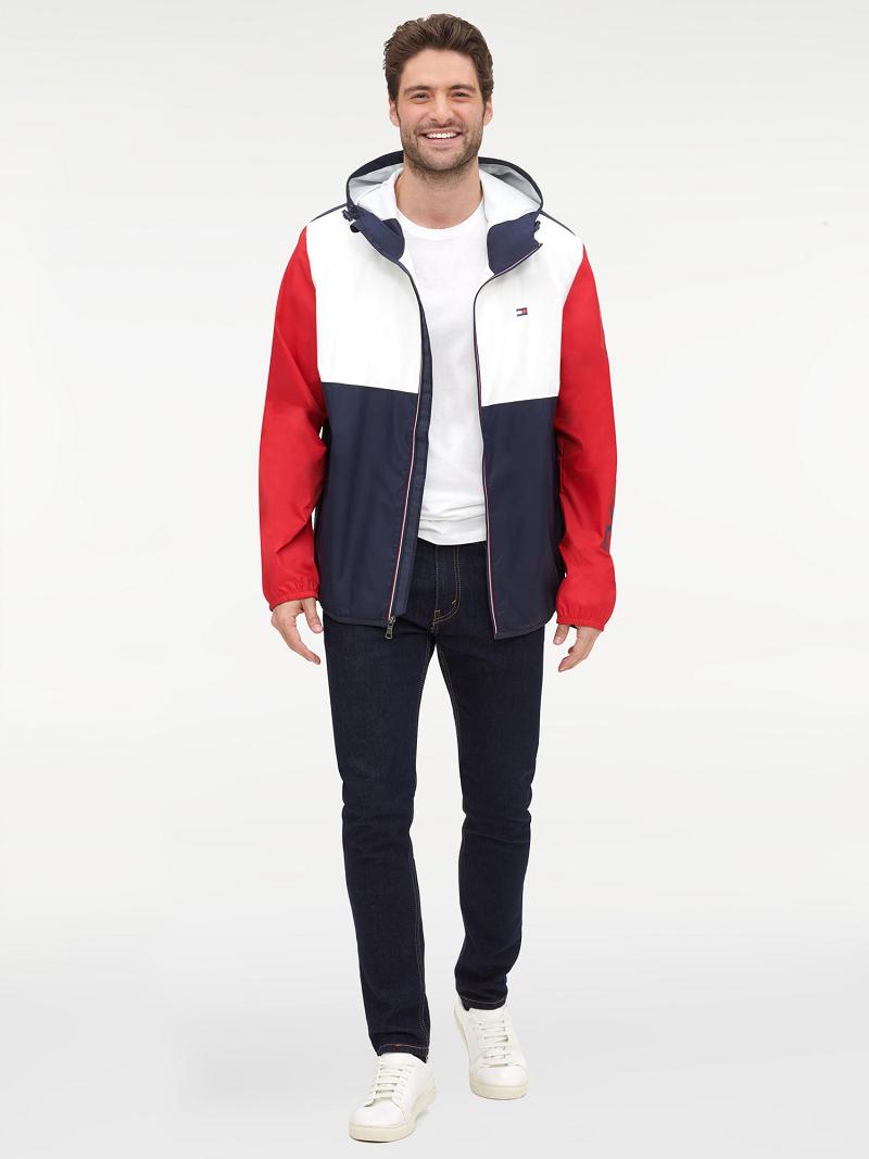 White / Red / Navy Tommy Hilfiger Essential colorblock windbreaker Jackets | NZ_M31400