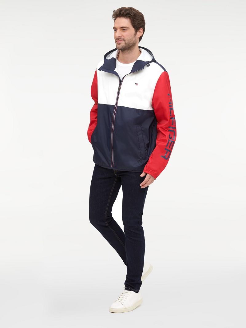 White / Red / Navy Tommy Hilfiger Essential colorblock windbreaker Jackets | NZ_M31400