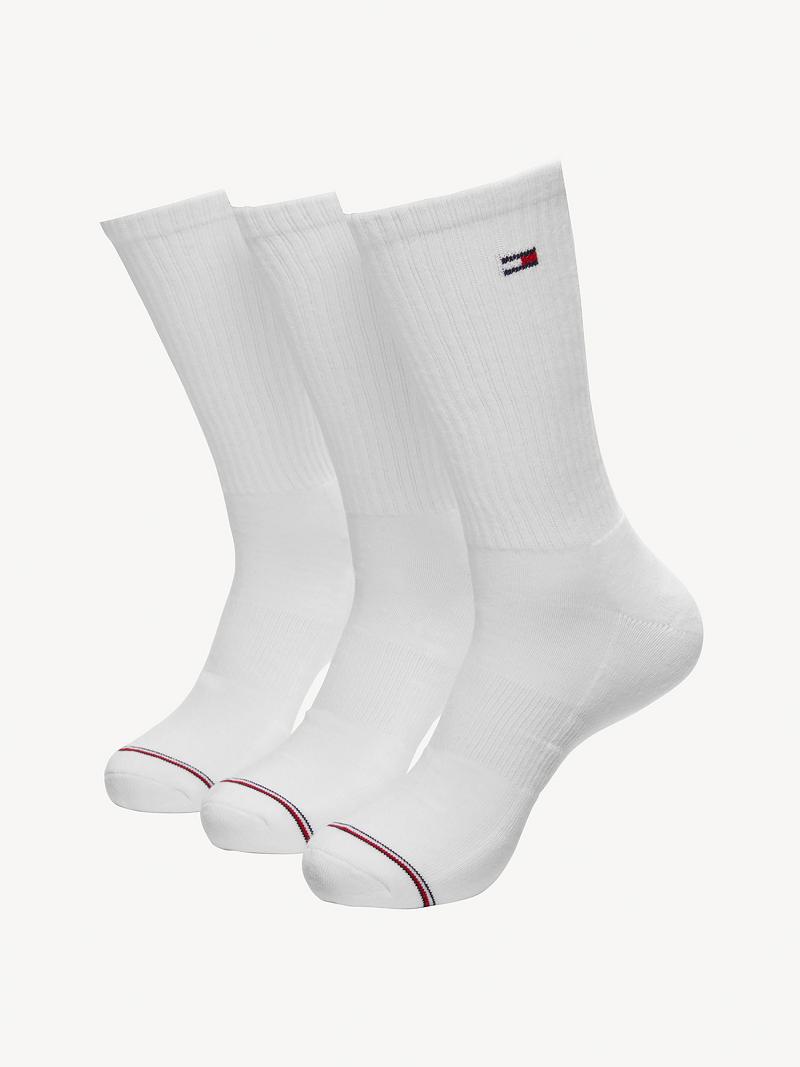 White Tommy Hilfiger Athletic Crews 3Pk Socks | NZ_M31747