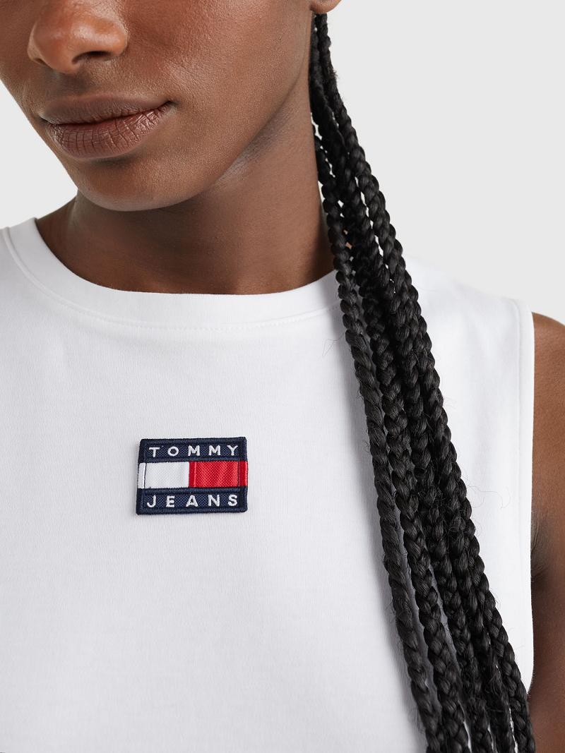 White Tommy Hilfiger Badge Logo Tank Dresses | NZ_W21043