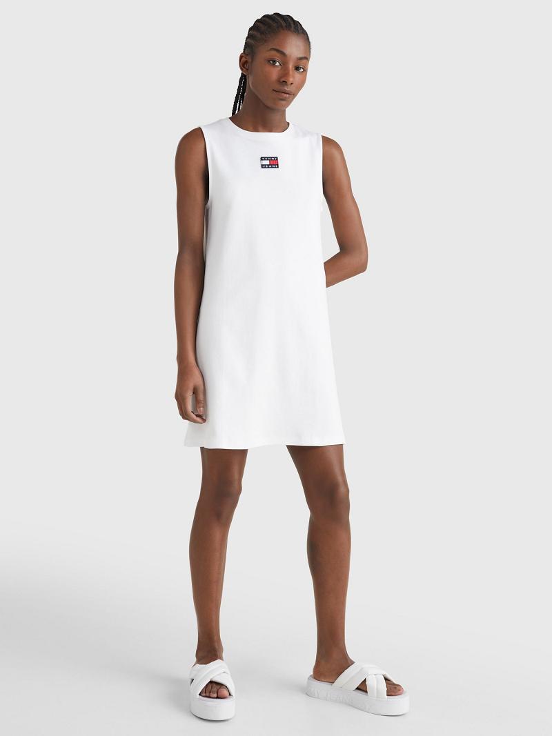 White Tommy Hilfiger Badge Logo Tank Dresses | NZ_W21043