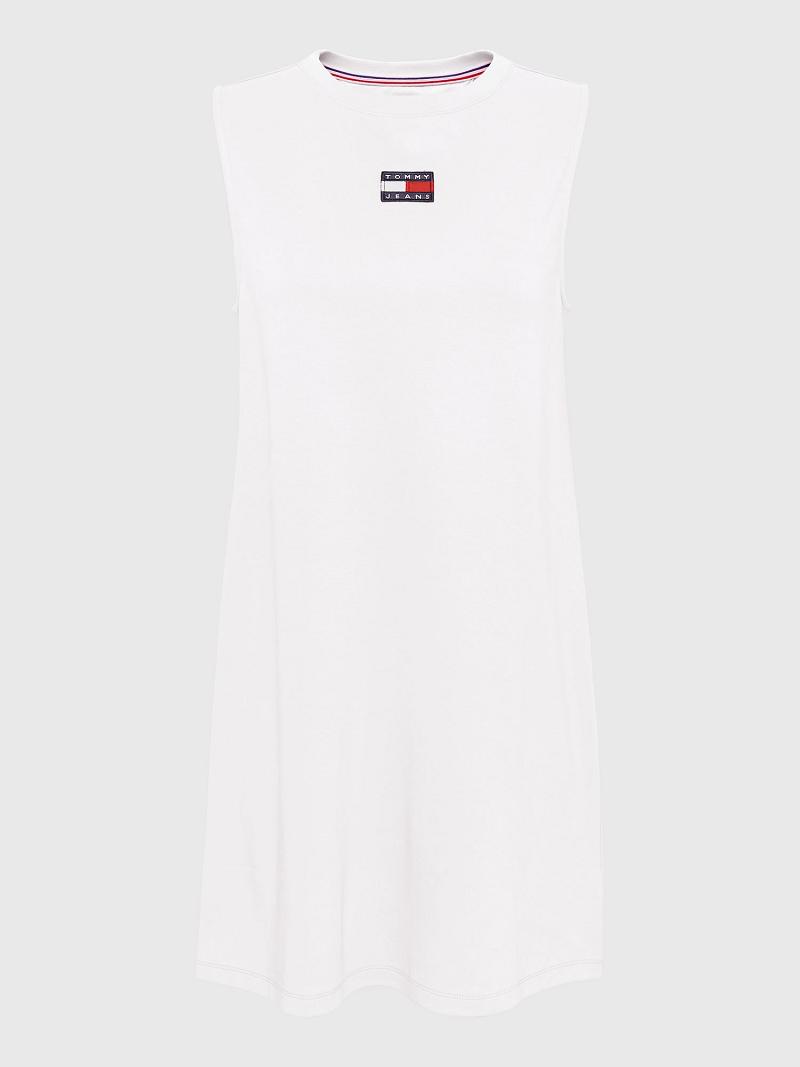 White Tommy Hilfiger Badge Logo Tank Dresses | NZ_W21043