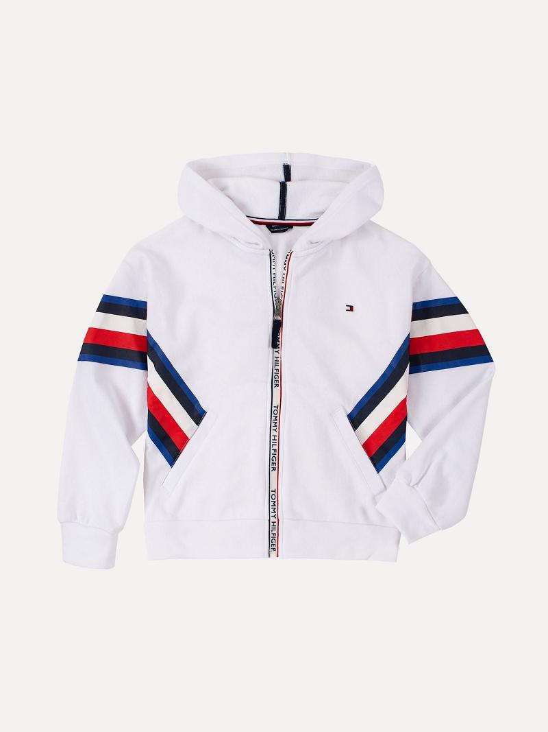 White Tommy Hilfiger Big Chevron Logo Hoodies | NZ_G1088