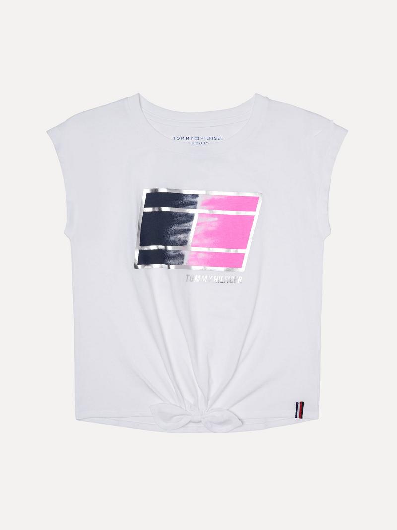 White Tommy Hilfiger Big Flag Bow T Shirts | NZ_G1228