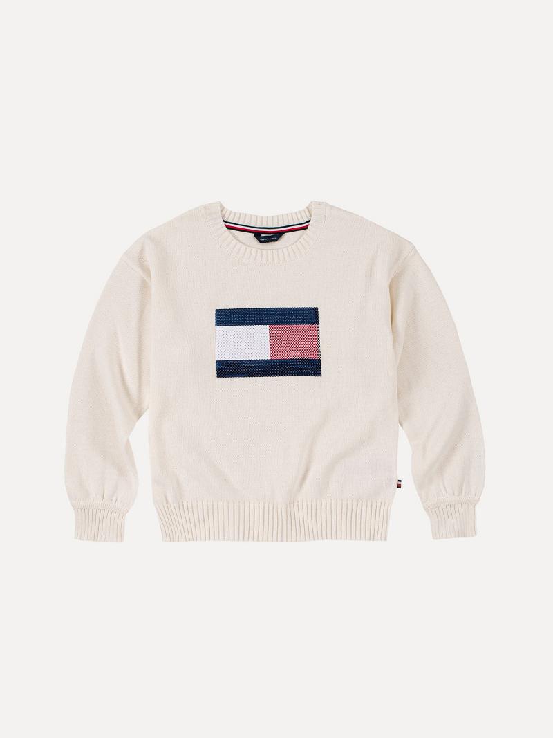 White Tommy Hilfiger Big Flag Sweatshirts | NZ_G1190