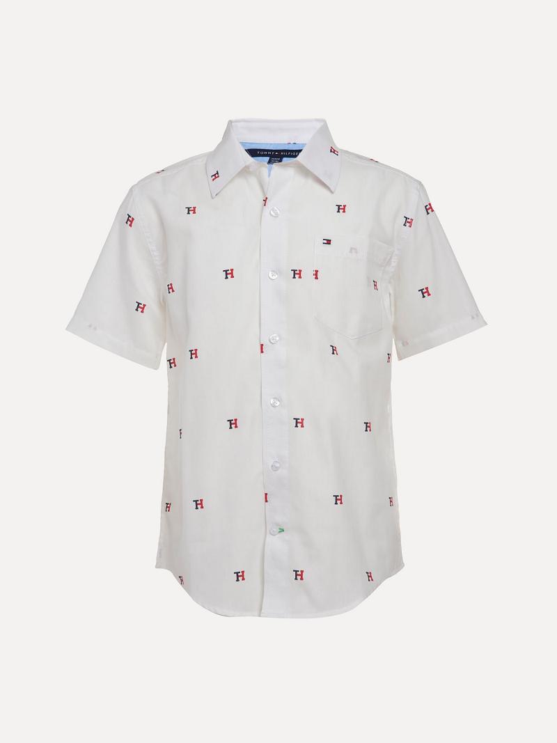 White Tommy Hilfiger Big TH Short-Sleeve Shirts | NZ_B2076