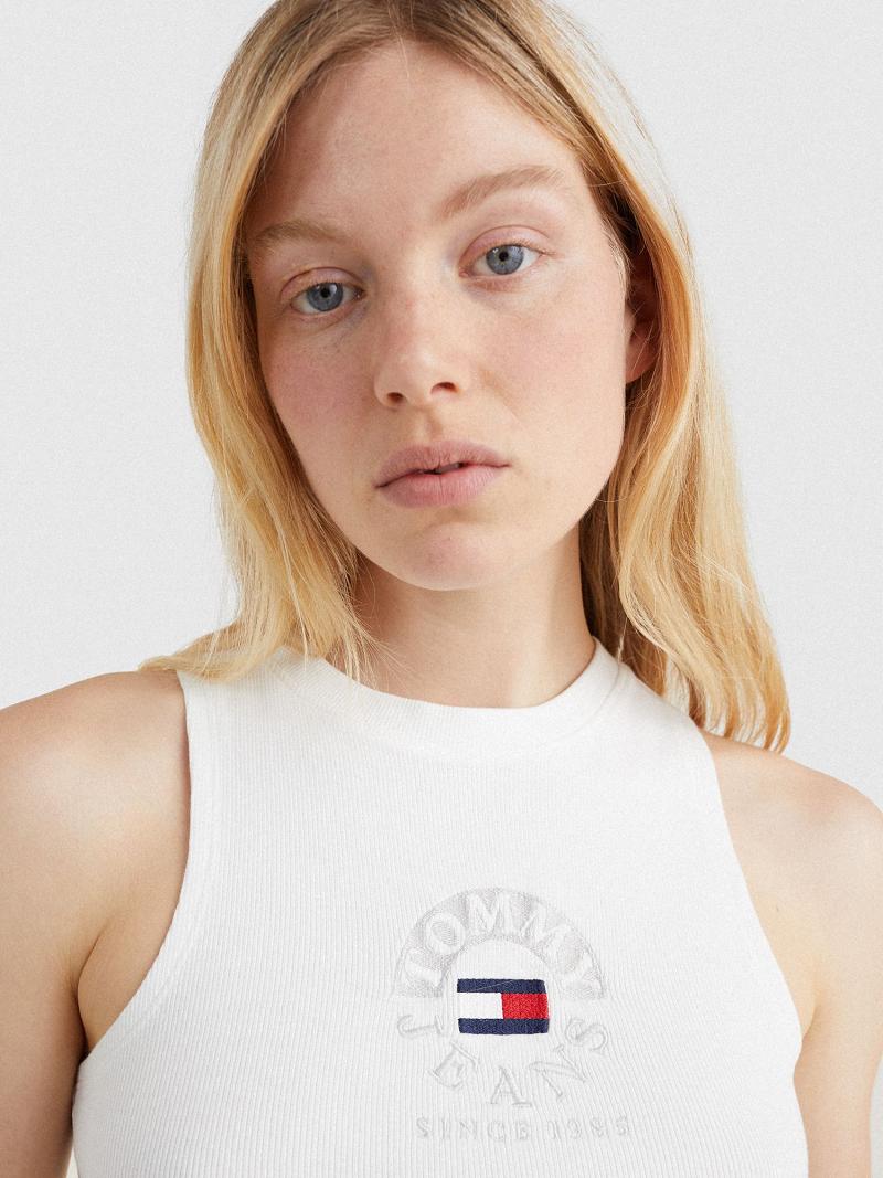 White Tommy Hilfiger Circle Logo Cropped Tank Tops | NZ_W21489