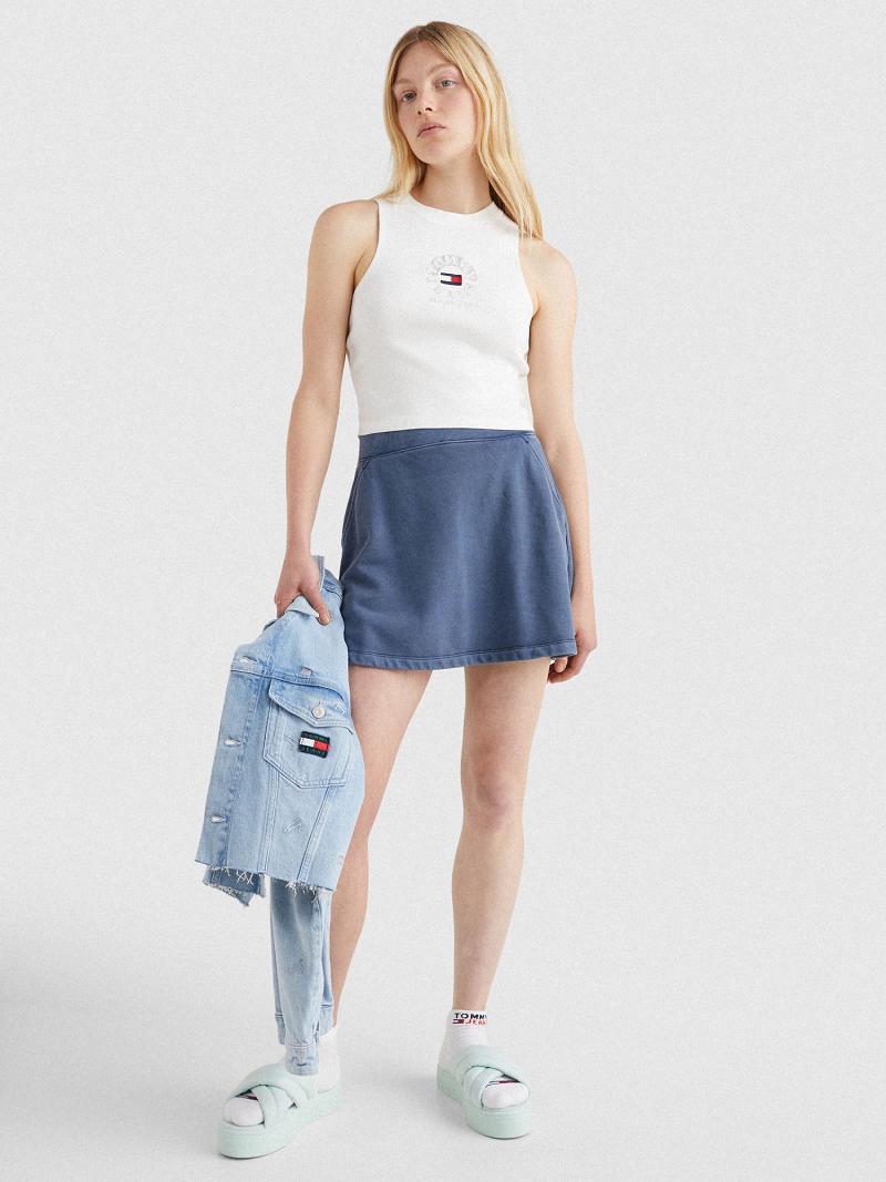 White Tommy Hilfiger Circle Logo Cropped Tank Tops | NZ_W21489