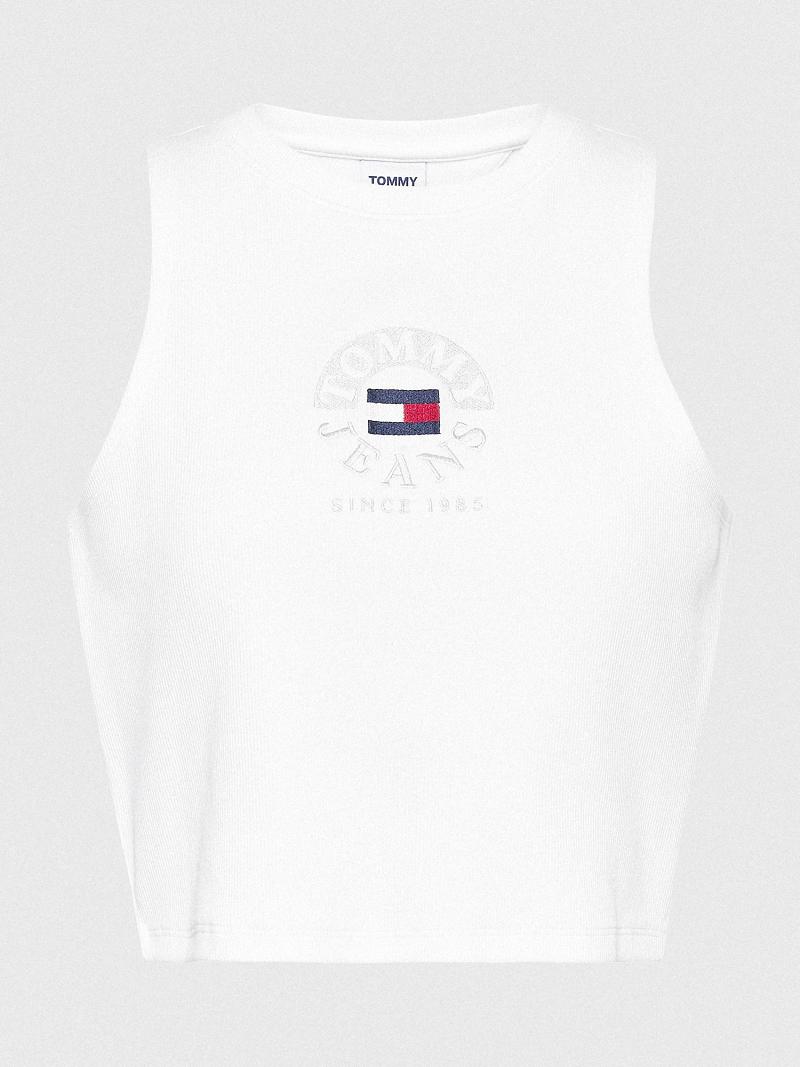 White Tommy Hilfiger Circle Logo Cropped Tank Tops | NZ_W21489