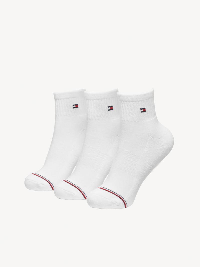 White Tommy Hilfiger Classic Quarter Top 3PK Socks | NZ_W21658