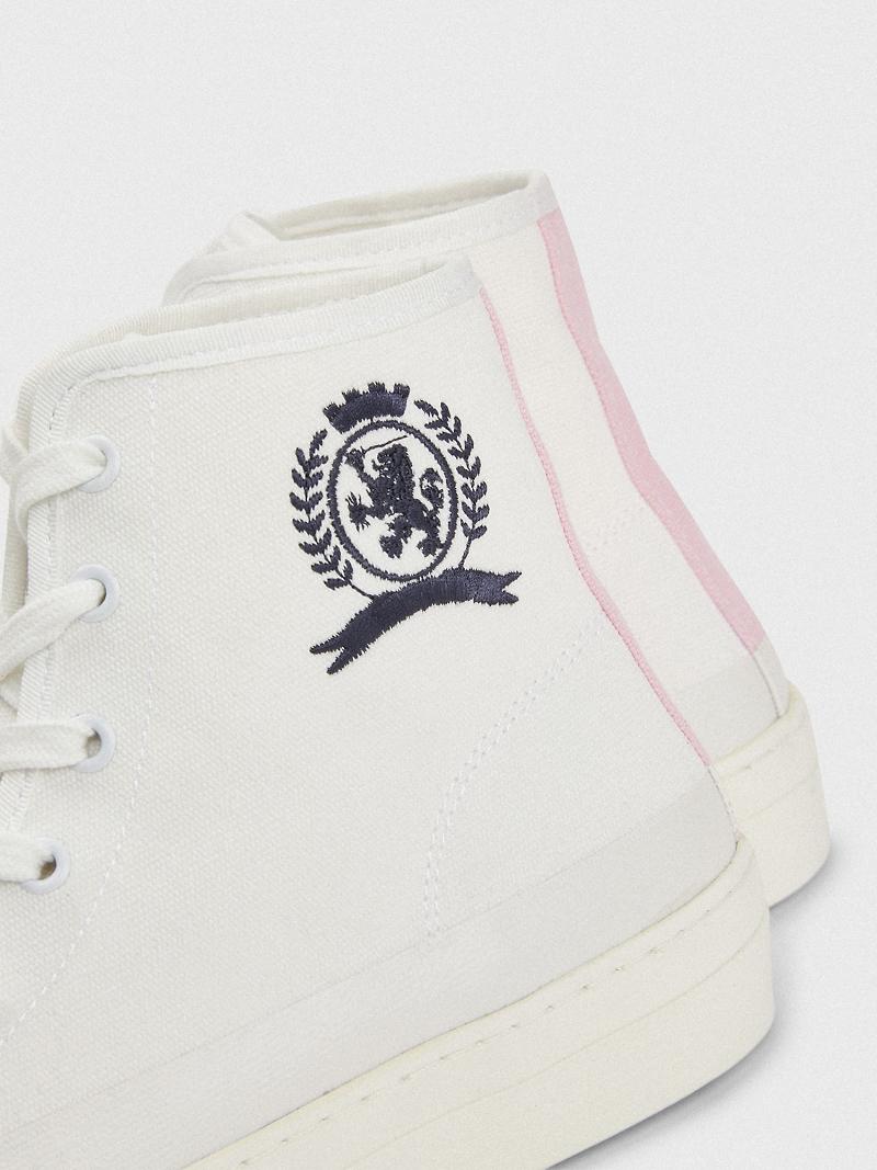 White Tommy Hilfiger Crest High-Top Boots | NZ_W21585