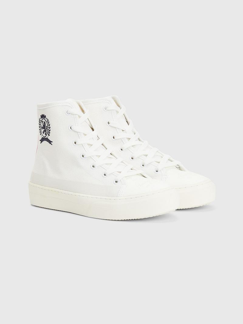 White Tommy Hilfiger Crest High-Top Boots | NZ_W21585