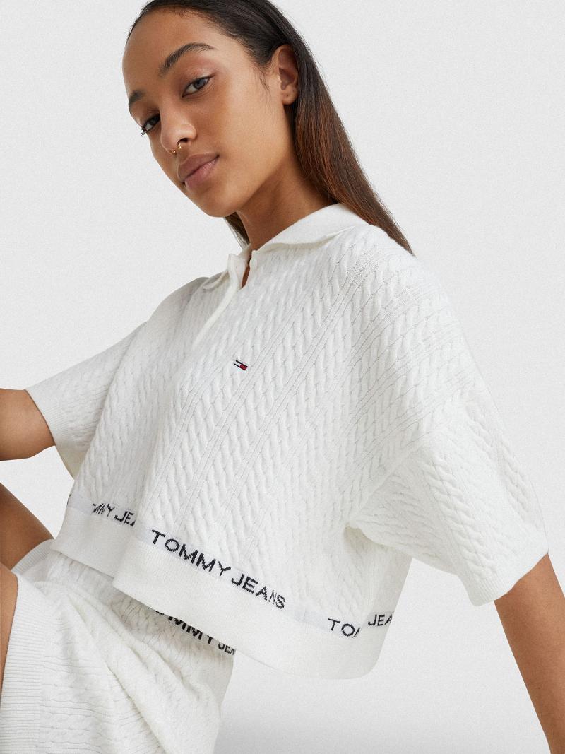 White Tommy Hilfiger Cropped Polo Sweaters | NZ_W21344