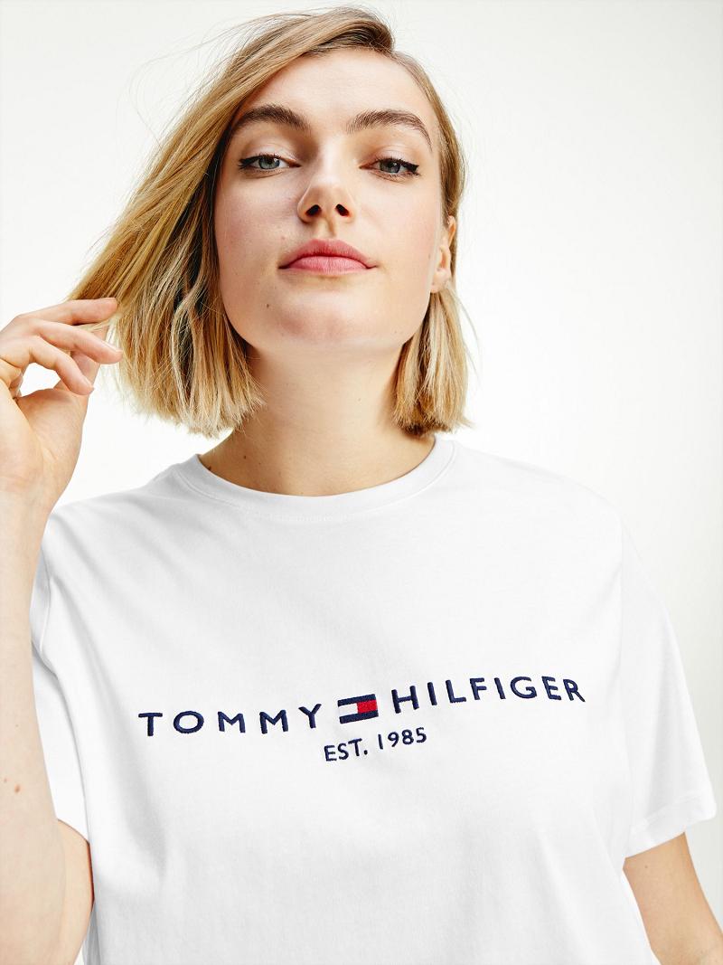 White Tommy Hilfiger Curve Hilfiger Crewneck T Shirts | NZ_W21440