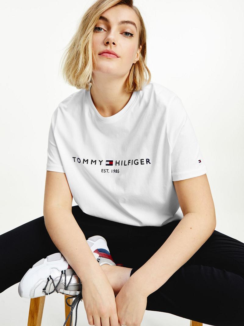 White Tommy Hilfiger Curve Hilfiger Crewneck T Shirts | NZ_W21440