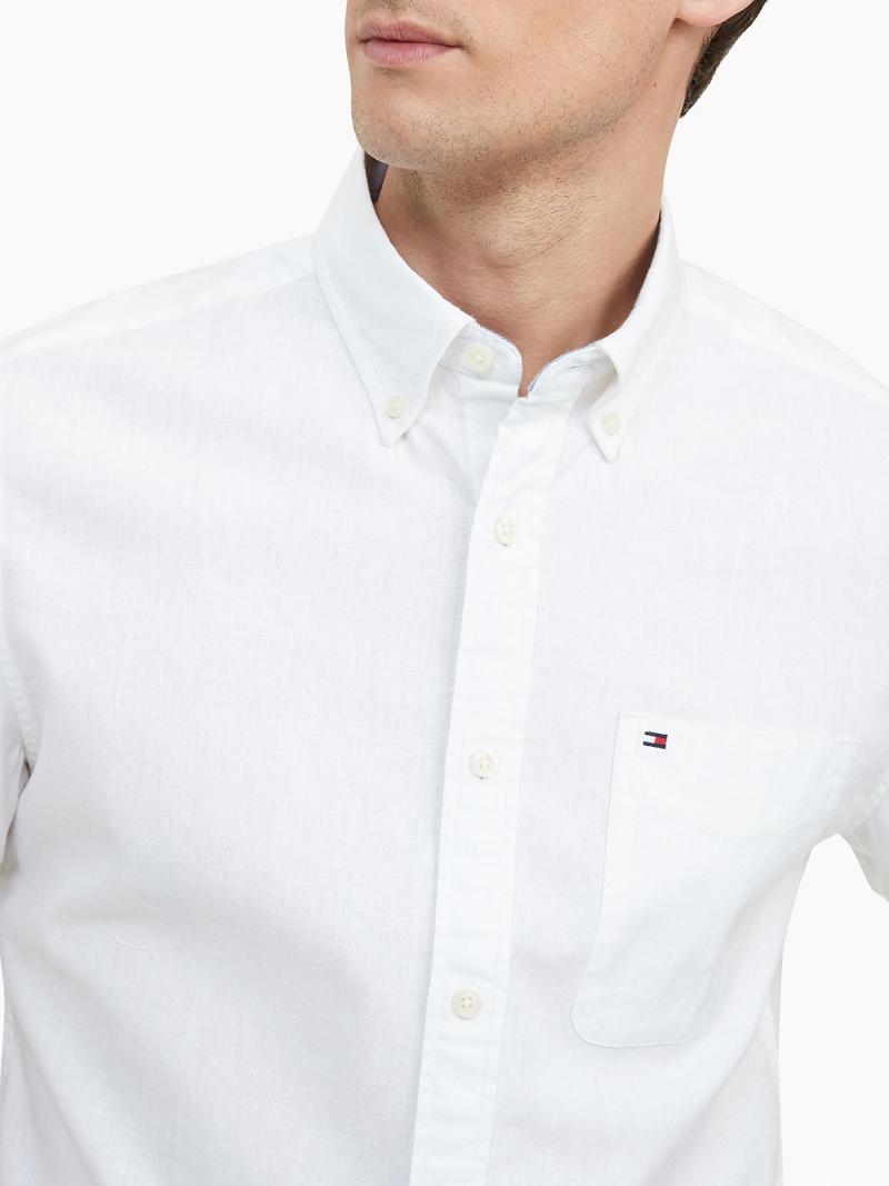 White Tommy Hilfiger Custom fit essential cotton & linen Shirts | NZ_M31245