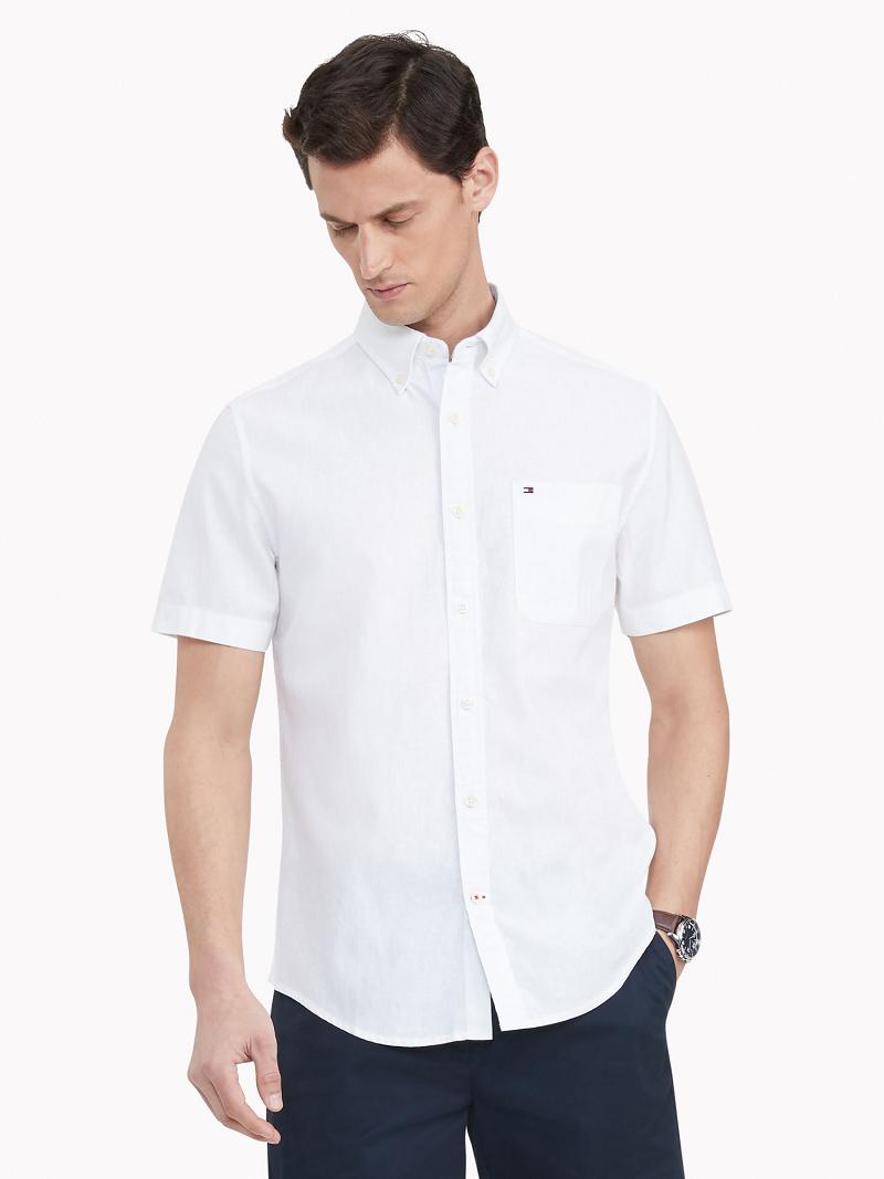 White Tommy Hilfiger Custom fit essential cotton & linen Shirts | NZ_M31245