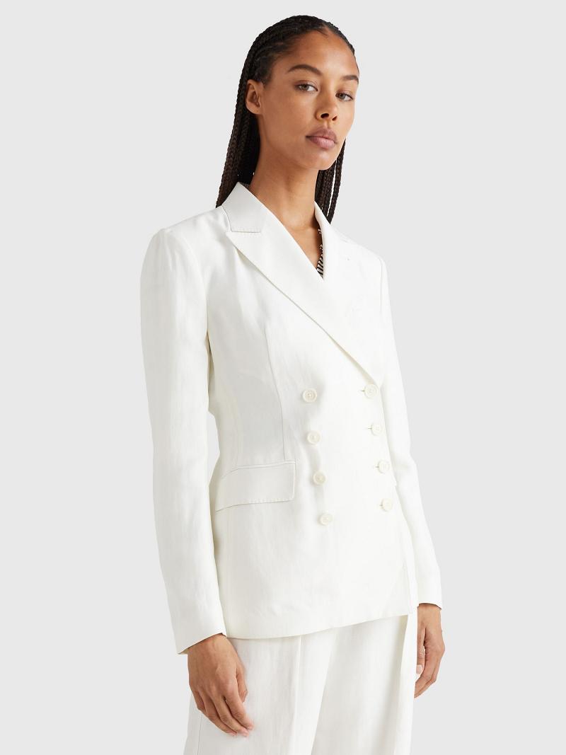 White Tommy Hilfiger Double Breasted Tailored Blazers | NZ_W21003