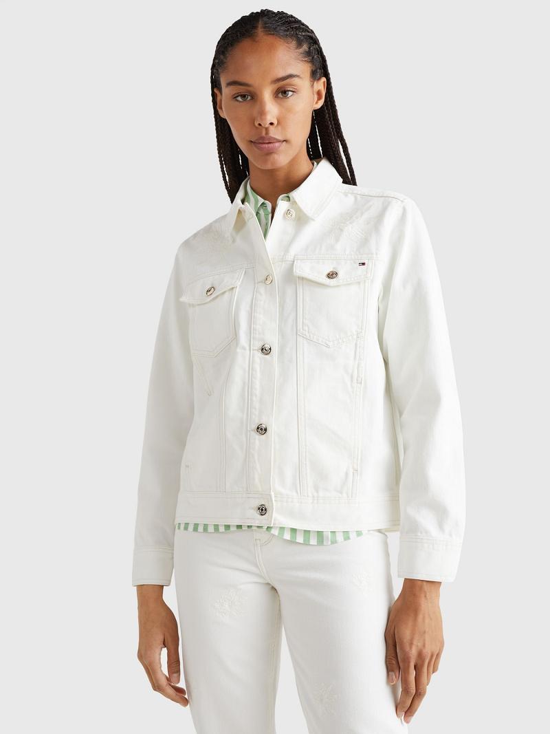 White Tommy Hilfiger Embroidered Denim Jackets | NZ_W21174